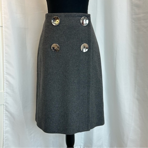 STELLA McCartney gray Pelier wrap front wool cashmere blend button skirt Sz 38 - Picture 4 of 15